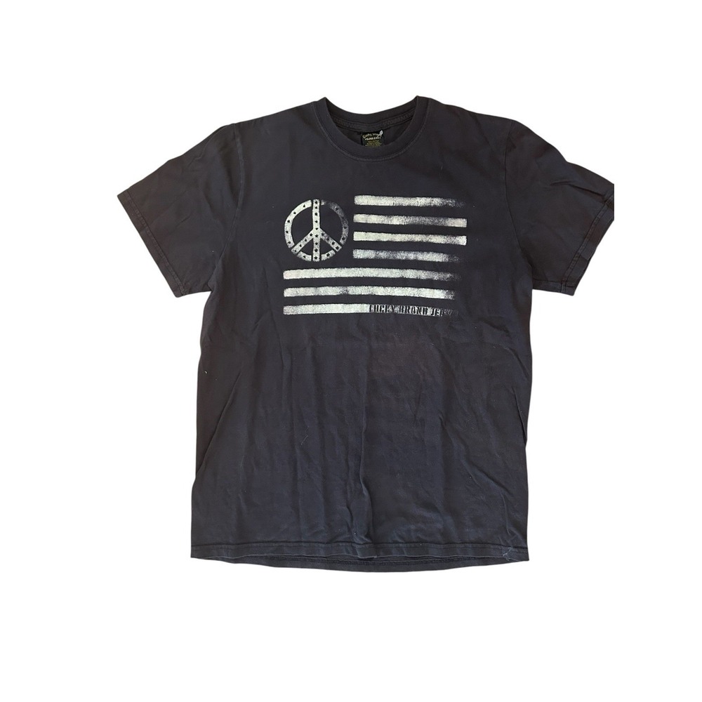 Lucky Brand Tee Shirt SZ M Flag, Peace Sign Gray